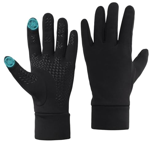 Running Gloves for Men Warm Liner Thermal Gloves Anti-slip Touch Screen Glove for Women Sport Walking Riding Driving Cycling (Black, L)