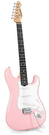 SONICAKE Chitarra Elettrica 39 Full-Size con Pickup Classici SSS, Corpo Leggero, Ponte Tremolo, Tasti Arrotondati e Truss Rod Regolabile QGT-10 (Rosa)