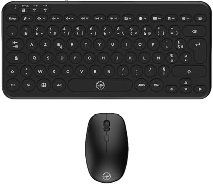 MOBILKTY Lab - CP420W Mini - Combo Mini Teclado + Ratón Inalámbrico - Teclado AZERTY Compacto con Teclas Redondas, Ratón con Clics Silenciosos con dpi Ajustables - Windows