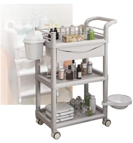 Carrello portaoggetti a 3 ripiani con cassetto rimovibile per lavabo e bidone della spazzatura, per casa, salone di bellezza e clinica (colore 1)