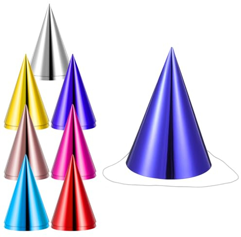 guduling 14 Pcs Party Hats for Adults,Colorful Birthday Party Hat,Small Metallic Foil Cone Hat,Birthday Partys Hats for Adults in 8 Colorful Celebration Headwear for Kids Adult