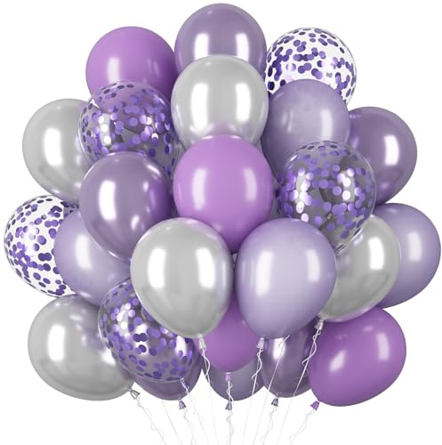 Luftballons Lila,60 Stück Metallic Silber Luftballons Geburtstag,12 Zoll Luftballons Perlenviolett Latex Helium ballons,Partyballon für Hochzeit,Geburtstag,Brautparty,Graduierung,Partydeko