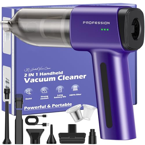 Bemkia Aspirateur Voiture Puissant sans Fil | 28000Pa Mini Aspirateur à Main sans Fil Ultra-Puissant Maison Animaux USB-C (Violet Foncé)