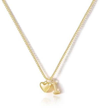 HANLI Collana Personalizzata Con Nome Cuore Iniziale I Donna Oro Placcato 14K Anallergici Leggeri Trendy Gioielli di Moda per le Donne