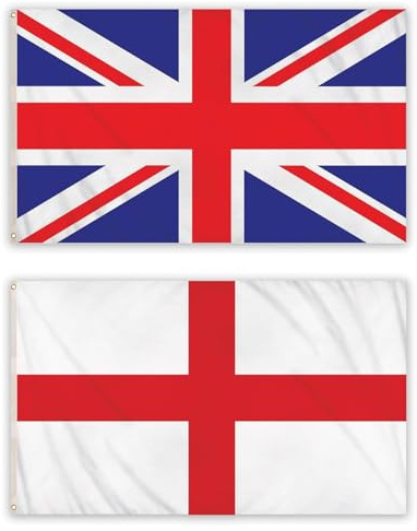 Harts Britische Flaggen-Set, 2 Stück, Union Jack und St. George's Cross England Flaggen, Rot Weiß Blau Indoor Outdoor Flaggen mit Ösen, Großbritannien UK Nationalflaggen mit Union Wimpelkette