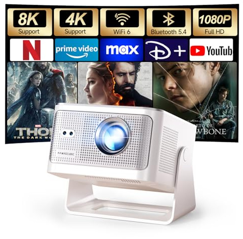 Magcubic Mini Projector 4K & 8K Support, 1080P Portable Projector for Bedroom with Android 14 WiFi 6 Bluetooth 5.4, Auto Focus, Auto Keystone Correction, 15W Speaker 180° Rotation Home Cinema HY350MAX
