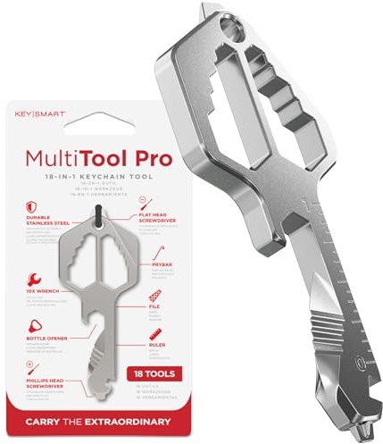 KeySmart Multitool Pro - Llavero multifunción 18 en 1 con forma de llave multiherramienta, llavero abrebotellas, llavero multiherramienta para hombres, llavero de equipo EDC