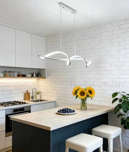 100cm Schwarz Moderne LED Pendelleuchte esszimmer dimmbar hängelampe esstisch , Linear design hängeleuchte mit Fernbedienung, Esszimmer Lampe Hängend für Esstischlampe Küche Büro (Weiß, 160cm)