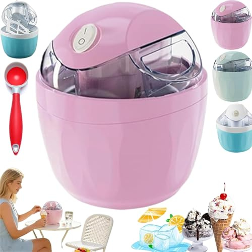Small Home Mini Ice Cream Maker, 17oz Soft Serve Ice Cream Machine with One-Touch Control, Automatic Electric Gelato & Sorbet Machine for Family Home Recipes, Just 15 Minutes (Pink)