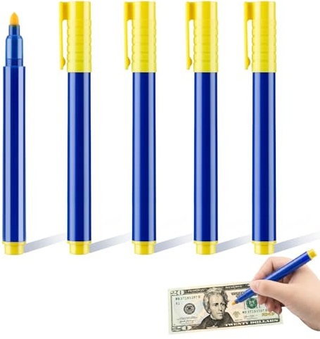 5 Pezzi Penna Validatore Soldi Banconote, Portatile Penne Validatore Banconote, Penna Rivelatore False, Soldi Per Rilevatore False Euro, Dollari, Libbre, Etc (Modello 1)