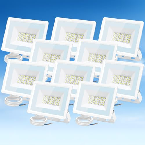 Aigostar Foco LED Exterior 20w,1650LM Foco Proyector,IP65 Impermeable Luz de Seguridad,Natural 4000K Luces led exterior, Para Jardín, Patio,Garaje, Paquete de 10