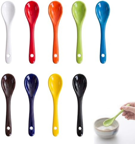 Lot de 9 Petites Cuillères à Café en Céramique, Cuillère à Dessert Multicolore pour Thé, Miel, Yaourt et Œufs, Set de 9 Couleurs Assorties, Design Élégant et Durable