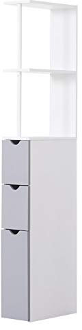 HOMCOM Columna Auxiliar de Baño Moderno Armario de Baño Mueble Auxiliar con 2 Estantes 2 Cajones y 1 Puerta Antivuelco 15x33x136,5 cm Blanco
