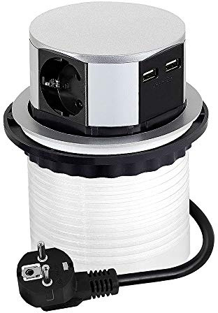 DesignLight TETRABOX versenkbare 3-Fach Schuko-Steckdose mit USB-Port/Steckdosenleiste/Schuko-Verteiler