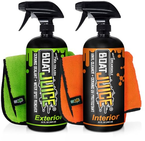 Boat Juice Boat Cleaning Kit - Exterior Boat Cleaner Water Spot Remover, Interior Boat Cleaner for Vinyl Seats, Interior & Exterior Microfiber Towels - Boat Cleaning Supplies, Boat Accessories (Kit)