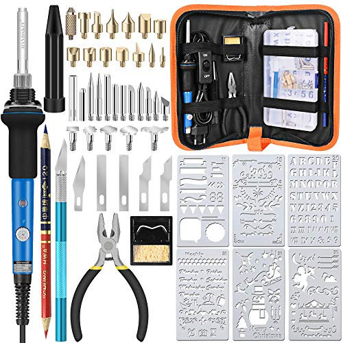 HANDSKIT Brandmalerei Lötkolben Set, HANDSKIT 42PCS Brandmalkolben mit einstellbarer Ein/Aus-Schalte, mit 60W Einstellbarer Temperatur 220-450 °C, Holzbrandmalerei für Profi Hobbybastler