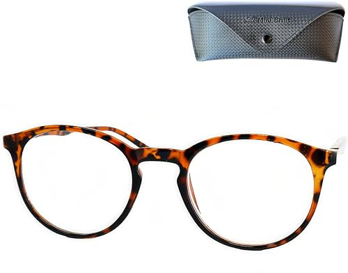 Klassische Nerd Blaulichtfilter Brille rund | Klares Acrylglas, leichter Kunststoffrahmen und Etui für Büro, Lesen, Lernen und tägliche Bildschirmzeit.
