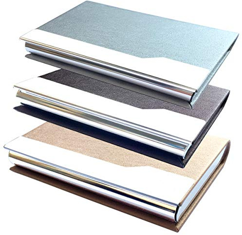 CKANDAY Paquete de 3 tarjeteros Profesionales, Estuche Protector Multibolsillos de Cuero PU con Metal para Nombre Tarjeta de identificación de crédito Hombres Mujeres - Rosa/Morado/Plateado