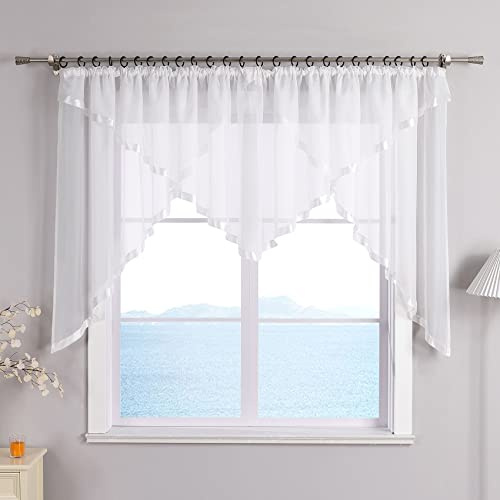 ESLIR Scheibengardine mit Kräuselband Gardinen Küche Voile Weiß 145x600 | Bistrogardinen, Transparent, Stores Vorhänge mit Satinband, 1 Stück, Fenstergardinen modern, Wohnzimmer, Küchengardinen