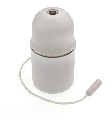 E27 Keyless Pull Chain Lampholder,E26 E27 Vintage Edison ES Screw Plastic Light Socket Pendant Fitting Set (White)