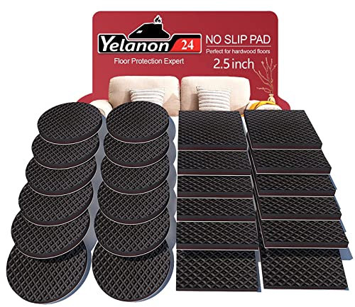 Yelanon Antirutsch Pads 24 Stück 63mm - Antirutsch Gummi Selbstklebend, Selbstklebend Möbelstopper für Fliesen, Holz und Laminatböden - für optimalen Bodenschutz und Kratzschutz