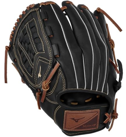 Mizuno pojkar 30 cm bollhandske, svart/brun välvd tartan webb, 1200 US
