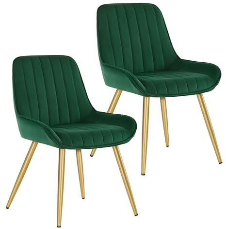 Lestarain Esszimmerstühle 2er Set, für Esszimmer Wohnzimmer Küche, Retro Küchenstühle gepolstert, Sitzfläche aus Samt, mit Metallbeine, bis 150 kg belastbar, Dunkelgrün