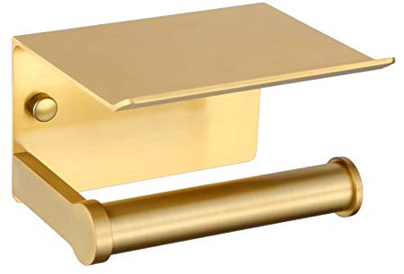 Porte-Rouleau de Toilette Mural - Support pour Papier Hygiénique avec Étui Rangement - Adhésif 3M Forte Adhérence - Aluminium Doré - Design Moderne - sans Perçage