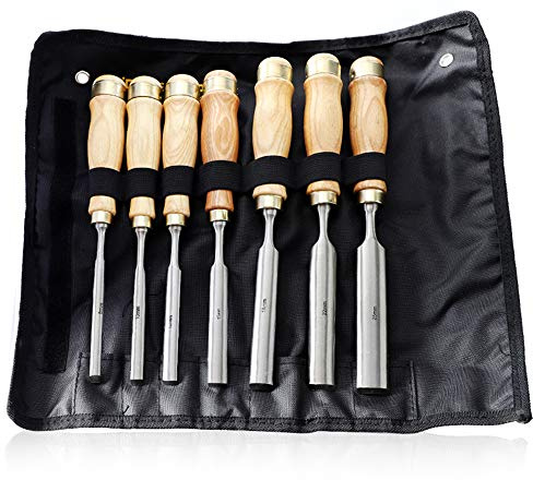 JHYM 7pcs de Talla de Madera del cincel, Profesional de la Madera Talla formones Talla Las Herramientas, CR-V de Acero de forja, la Nuez de la manija - Suave Dura para Madera Laminada
