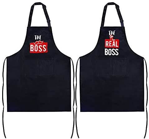 BETESSIN 2pcs Delantal Unisex Impermeable con Bolsillo Delantal Ajustable Hombre Mujer para Parejas Cocinero Chef de Cocina Restaurante Barbacoa Jardín Bistro Picnics Cafetería