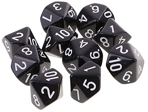 Milageto 10 Uds. Dados Poliédricos D10 Caras para Juegos, Negro
