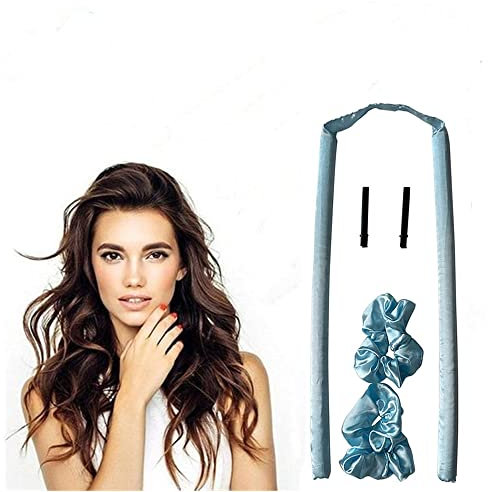 Ensemble de bigoudis sans chaleur - Sans chaleur - Ruban de soie doux - Outils de coiffure à faire soi-même - Bleu