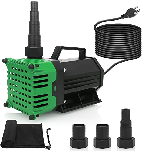 BARST Submersible Water Pump 150W High Flow Pond Pump with 25ft Power Cord Fountain Pump for Waterfall Koi Pond Fish Aquarium Tank Hydroponic with Pump Barrier Bag (5300GPH-GREEN)