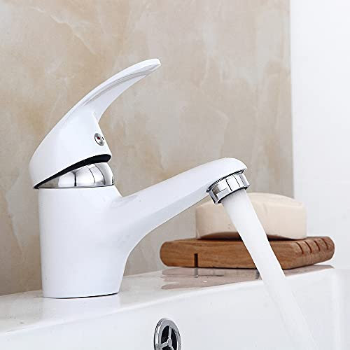 Rubinetto per bagno, lavello, miscelatore monocomando con 3/8 pollici freddo/acqua calda (bianco cromato)