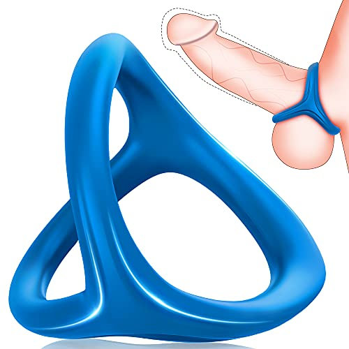 Penis Rings Sex Toys for Men, Funend 3 in 1 Cock Rings Pleasure Rings with Ultra Soft Stretchy Silicone, Erection Cockring for Sex Men Time Delay, Blue