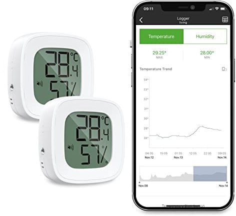 Brifit Thermometer Hygrometer, 2 Stück Bluetooth Thermo-Hygrometer mit Smart App-Steuerung, Thermometer Innen mit Hohen Genauigkeit, Export-funktion für Innenraum, Gewächshaus, Büro, Weinkeller