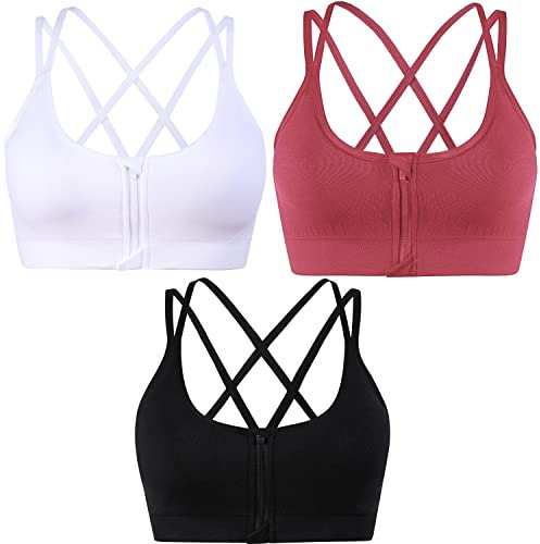 DPZEACA Reggiseno sportivo da donna con cerniera frontale, comodo reggiseno da yoga con cuscinetti rimovibili, supporto post chirurgico, reggiseno da allenamento, Zip-d02-001, XL
