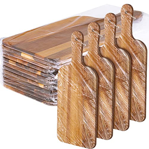Patelai 12 Packs Wooden Cutting Board Set with Handles Large Kitchen Serving Plain Chopping Board Bulk Gifts for Mom for Vegetables Meat Pizza Cheese Fruit Bread(Acacia Wood,15 x 7 Inch)