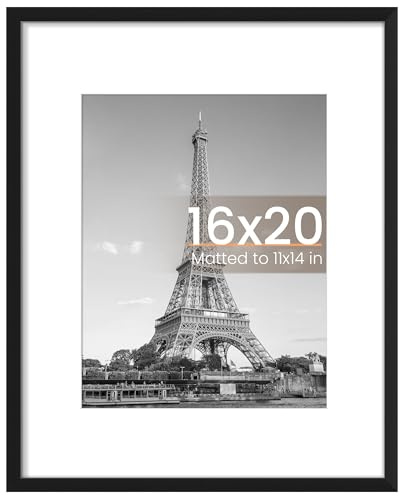 upsimples 16x20 Picture Frame, Display Pictures 11x14 with Mat or 16 x 20 Without, Wall Hanging Poster Frame, Black, 1 Pack