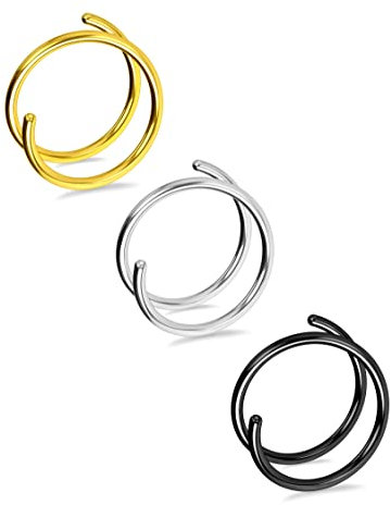 Melighting 20G Nasenringe Hoop Spirale Nasenringe 316L Edelstahl Nasenpiercing Reifen 8mm Doppelnase Ringe für Einzel-Piercings Körperschmuck