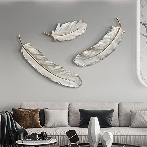NUSHKE Arte Decoracion Pared Metal Pluma Blanca, Adornos Pared Metalicos, 3D Esculturas de Pared de Hierro Forjado, Cuadros Decorativos de Metal Modernos para Salon Dormitorios Comedor