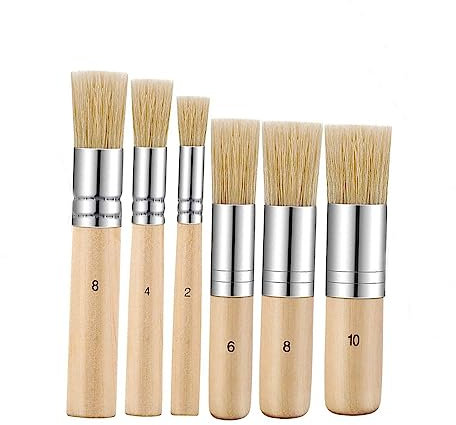 Pinceles de madera para plantillas, 6 unidades, cerdas naturales, pinceles redondos de cera para pintura acrílica, óleo, acuarela, tiza