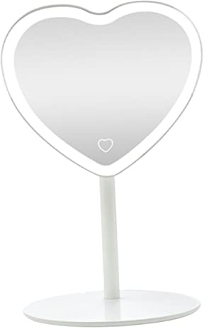 FOMIYES LED Kosmetikspiegel in Herzform Weiß, Type-c, 800mah | Abs Gehäuse mit Aluminium Spiegel, Batteriebetrieben, für Tisch und Make Up