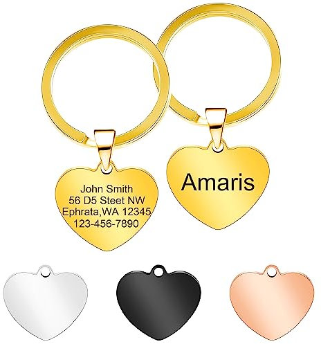 Personalisierte Hundemarken, benutzerdefinierte gravierte Hunde- und Katzen-ID-Tags für Haustiere, Haustier-Namensschilder auf beiden Seiten graviert (kleine Größe, Herz-Design)