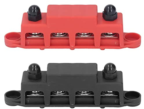2Pcs Blocco di Distribuzione Dell'alimentazione Bus Bar 48V 250A Heavy Duty Modulo Morsettiera Bus Bar DC Box 4 Posizioni M10 per RV Marine Rosso Nero