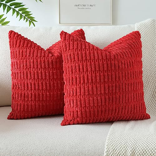 JOTOM 2er Set Kordsamt Weicher Kissenbezüge Moderne Kissenhüllen Dekorative Sofakissen Dekokissen Zierkissenbezug für Wohnzimmer Sofa Schlafzimmer Rot 45x45 cm