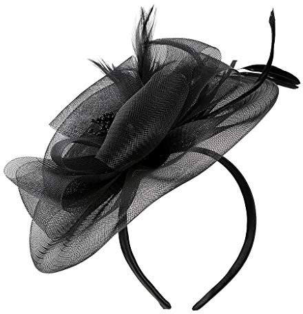 Damen Fascinator Hut atmungsaktiv Braut Feder Blumen Kopfschmücke Brautschmuck Haar Clip Hut für Party Kirche Hochzeit Festival, Party Damen Tea Fascinator Stirnband Damen Fascinator (Black, One Size)