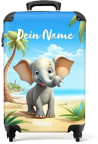 NoBoringSuitcases© Fotokoffer personalisiert, Koffer Kinder- Handgepäck | 55x40x20 cm - Trolley, Trolleykoffer kinder - Trolley kinder - Elefant - Leicht - Koffer mit Namen Initialen