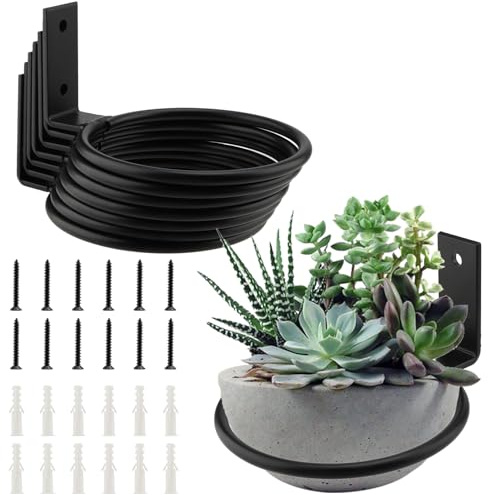YIXNSW 8 Stück Wandhalterung Blumentopf, 11cm Blumentopfhalter Wandmontage, Wandmontage Pflanzen, Blumentopf Wandhalterung, Blumentopfhalter Ring, Geschraubt Schwarz für Balkone im Hausgarten