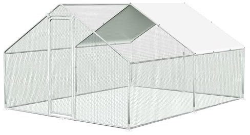 Cecaylie Hühnerstall Katzengehege Outdoor Freigehege 3x4x2m, Verzinkter Stahl Gehege, PVC-beschichtetes Schatten Dach für Geflügel, Kaninchen, Hunde